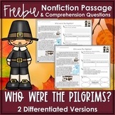 Pilgrims Thanksgiving Nonfiction Passage FREEBIE