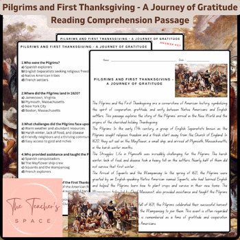 Preview of Pilgrims and First Thanksgiving - A Journey of Gratitude Reading Comprehension