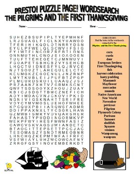 Preview of Pilgrims and First Thanksgiving Puzzles (Wordsearch & Criss-Cross / Holiday Fun)