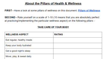 Preview of Pillars of Wellness Self-Assessment 