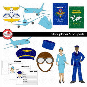 Preview of Pilots Planes and Passports Clipart by Poppydreamz