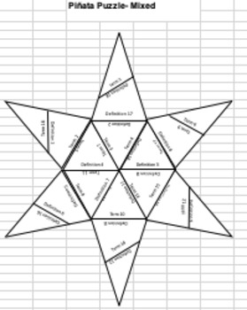 Preview of Piñata/Star Vocabulary Puzzle EDITABLE