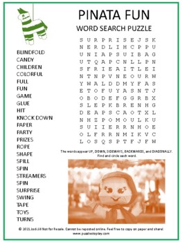 Preview of Pinata Word Search Puzzle Activity Worksheet Game | No Prep! Toy Fun