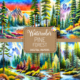 Pine Forest - Watercolor Wilderness Valley Painting Scenes