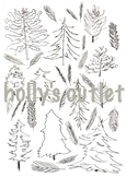 Pine Trees and Leaves Clipart // Doodles, Coloring Page, F