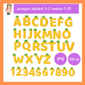 Preview of Pineapple Alphabet A-Z Numbers 0-9 Letter Cliparts,Summer Alphabet clipart,