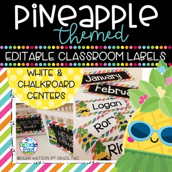 Preview of Pineapple Classroom Decor: Editable Labels, Desk Plates, Binder Covers,& Banners