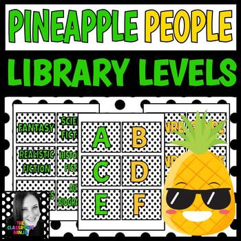 Preview of Pineapple People Classroom Decor EDITABLE Library Levels and Genre Labels