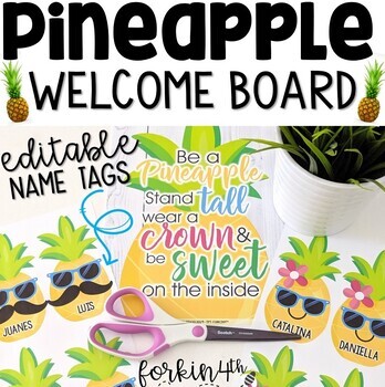 Preview of Pineapple Welcome Bulletin Board (editable) for Back to School