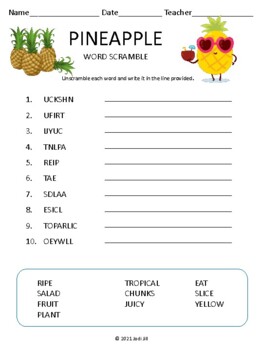 Preview of Pineapple Word Scramble for Kids Worksheet Puzzle & Easel Activity
