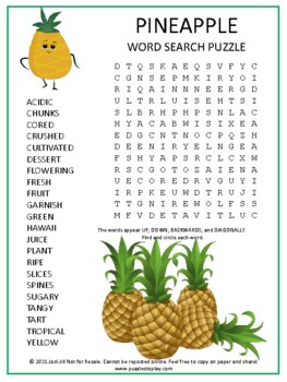 Preview of Pineapple Word Search Worksheet Puzzle | Vocabulary Fruit Activity Game