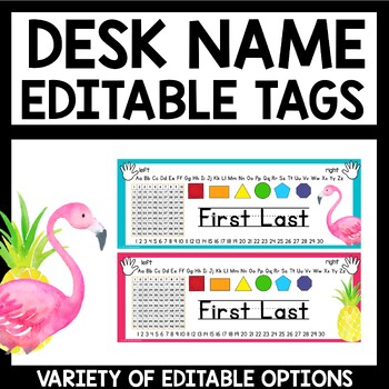 Preview of Pineapple and Flamingo Name Tags for Student Desks