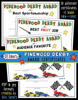 Preview of Pinewood Derby Award Certificates for Cub Scouts - Printable Download