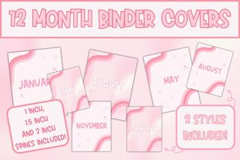 Preview of Pink 12 Month Binder Covers Retro Groovy Girly Binder Covers and Spines