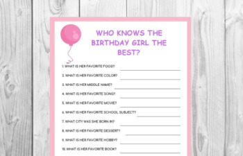 Preview of Pink Birthday Game | Who Knows the Birthday Girl Printable | Kids Games