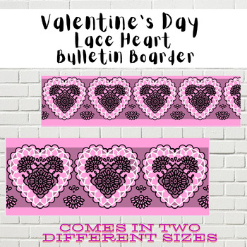 Preview of Pink & Black Lace Heart Valentine's Day Bulletin Boarder | Love Theme | Vintage