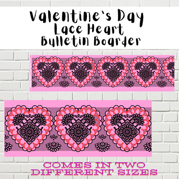 Preview of Pink, Black & Red Lace Heart Valentine's Bulletin Boarder | Love Theme | Vintage