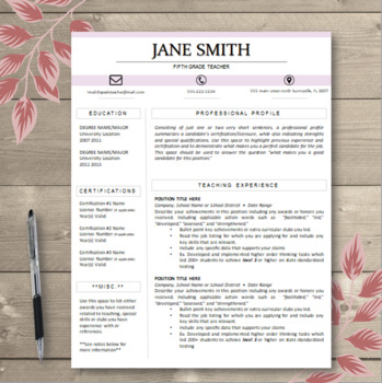 Preview of Teacher Resume Template Editable - Pink Block Theme