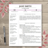 Teacher Resume Template Editable - Pink Block Theme