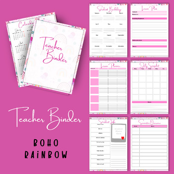 Preview of Pink Boho Teacher Binder & Planner | Editable in Canva