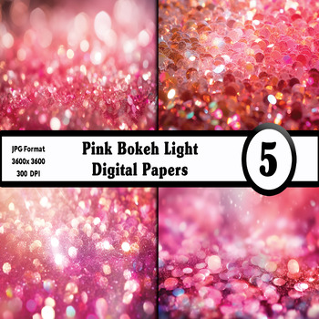 Preview of Pink Bokeh Light Digital Paper Pack - 5 Different Backgrounds Clip Art