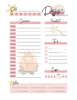 Preview of Pink Camp Themed Printable Daily Planner