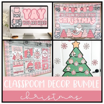Preview of Pink Christmas Classroom Decor Bundle | Bulletin Board