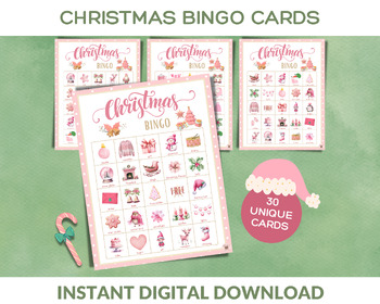 Preview of Pink Christmas Labelled Bingo Cards; Classroom Game; Activity for Kids