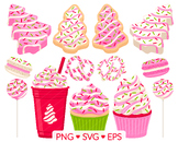 Pink Christmas Tree Cake Clipart- SVG, PNG, EPS Images - M