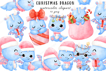 Preview of Pink Christmas and Dragon, Dragon clipart, Christmas Clipart