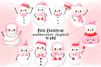 Preview of Pink Christmas clipart, Snowman Clipart, Christmas clipart