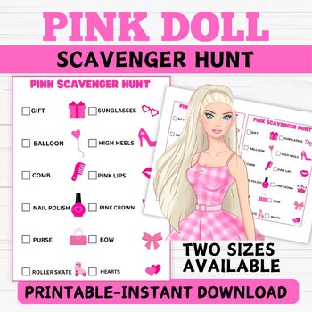 Preview of Pink Doll Scavenger Hunt- Girl's Pink Scavenger Hunt- Printable
