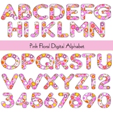 Pink Floral Digital Easter Spring Alphabet Clipart