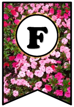 Preview of Pink Flowers, Pennant Banner Bulletin Board Letters, Garden Alphabet Decor