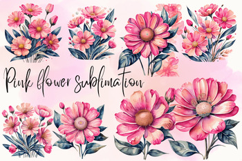 Preview of Pink Flowers Retro Clip Art