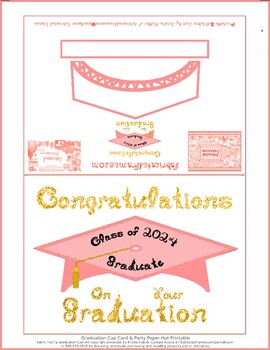 Preview of Pink Graduation Cap Party Hat Card Printable Black Gold Class 2024 Graduate