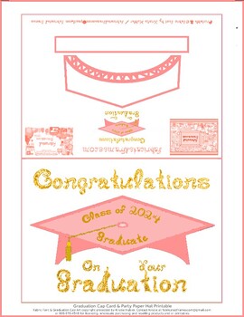 Preview of Pink Graduation Cap Party Hat Card Printable Gold Class 2024 Graduate