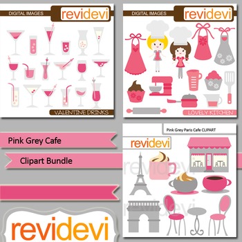 Preview of Pink Grey Cafe clip art bundle (3 packs)