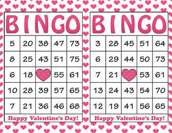 Pink Hearts Valentine's Day Bingo - 100 Printable Bingo Cards V001N