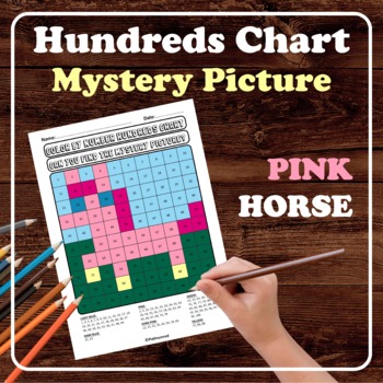 Preview of Pink Horse Hundreds Chart Mystery Picture No Prep Place Value Color by Number