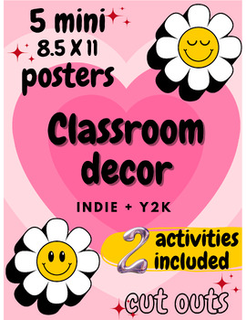 Preview of Pink Indie + Y2K Kindness Theme Classroom Wall | Door Decor 51 pages