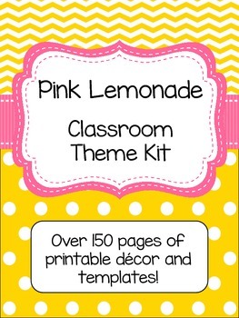 Preview of Pink Lemonade (Pink and Yellow) Classroom Theme Kit- EDITABLE