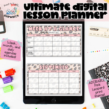 Preview of Pink Leopard Lesson Plan Calendar Google Slides Blank Month Week Daily Planner