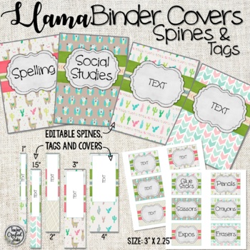 Preview of Pink Llama and Cactus binder covers, spines and tags