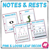 Blue, Pink, & Loose Leaf Music Classroom Decor: Notes & Rests