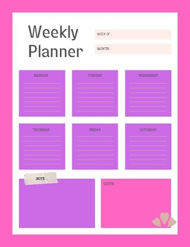 Preview of Pink Minimal Weekly Planner .pdf 2024