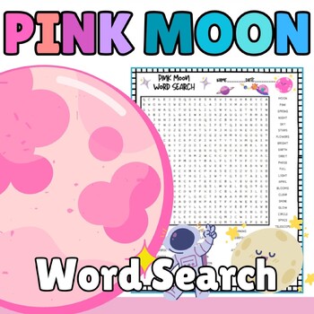 Preview of Pink Moon Full Moon April  word Search Vocabulary Hard for 2nd 3rd 4th 5th 6th