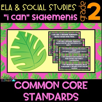 Preview of Pink Palms & Chalk Common Core "I Can" Statements -ELA & S.S.-Second Grade (2nd)