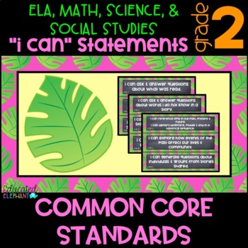 Preview of Pink Palms Common Core "I Can" Statements - ELA,Math,Science & S.S- Second (2nd)