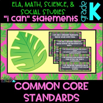 Preview of Pink Palms "I Can" Statements - ELA, Math, Science & S.S. - Kindergarten